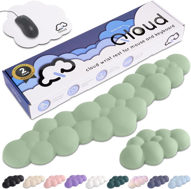 Create-ables Qloud Cloud Wrist Rest Keyboard Wrist Rest for Computer Keyboard Pad, Cloud Keyboard Wrist Rest, Wrist Pad for Keyboard, Memory Foam, Non Slip Base, Comes with Mouse Pad - Pastel Green - Image 1